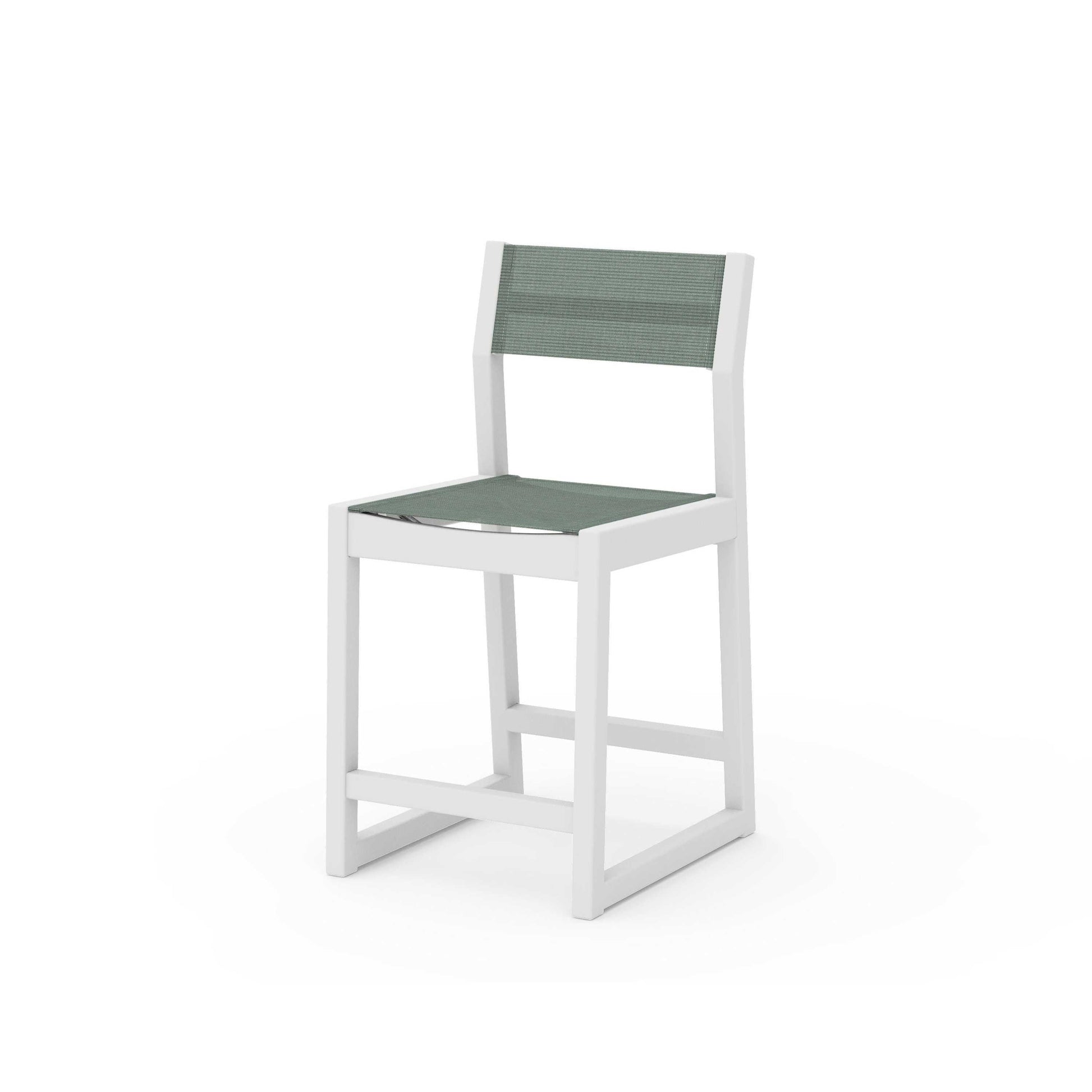 POLYWOOD EDGE Sling Counter Side Chair — White / Dupioni Sea Mist Sling