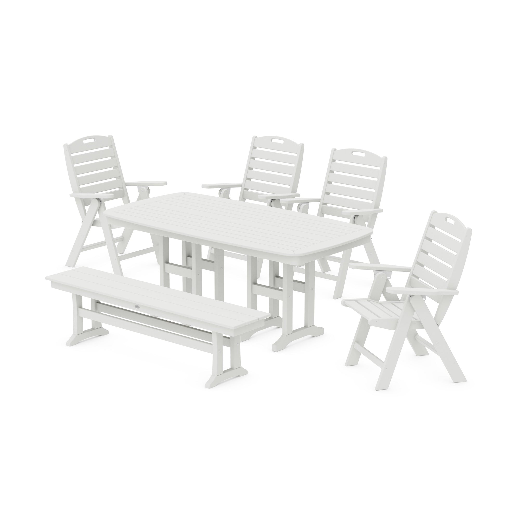 POLYWOOD Nautical Highback 6-Piece Dining Set with Bench — Vintage White