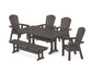 POLYWOOD Nautical Curveback Adirondack 6-Piece Farmhouse Dining Set with Trestle Legs and Bench — Vintage Coffee