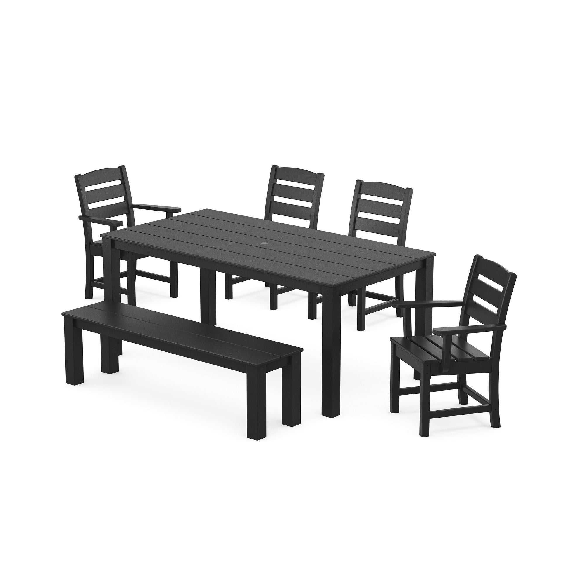 POLYWOOD Lakeside 6-Piece Parsons Dining Set with Bench — Black