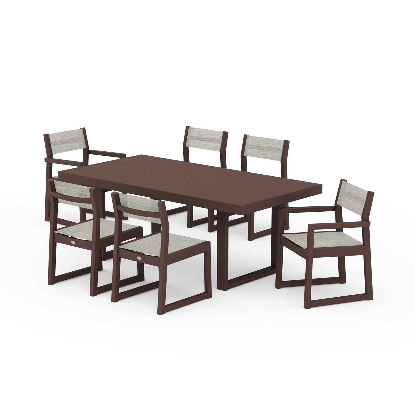 POLYWOOD EDGE Sling 7-Piece Dining Set — Mahogany / Birch Sling