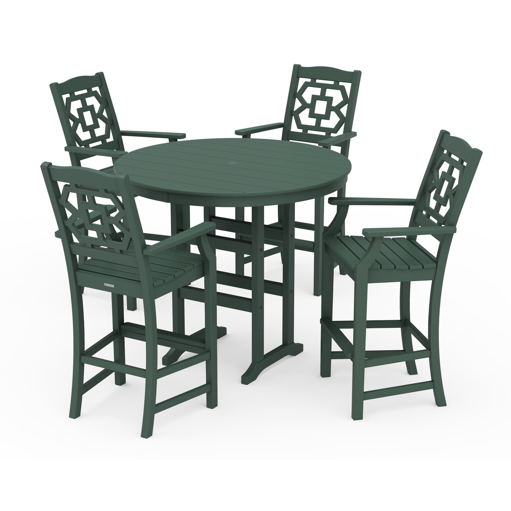 POLYWOOD Chinoiserie 5-Piece Round Farmhouse Bar Set — Green