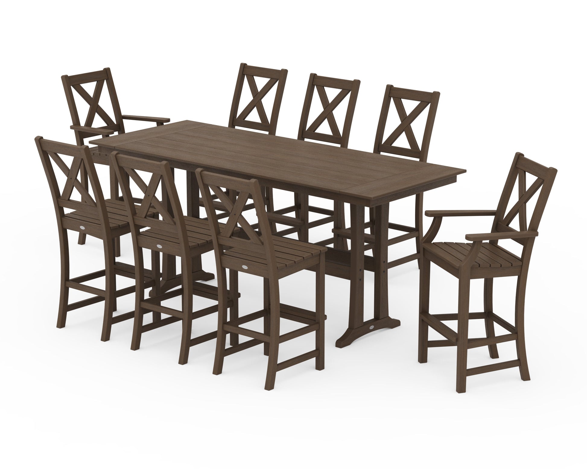 POLYWOOD Braxton 9-Piece Farmhouse Bar Set with Trestle Legs — Kona