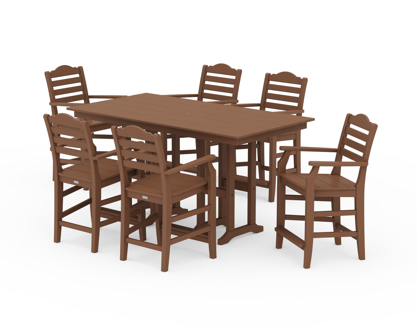 POLYWOOD Savannah Arm Chair 7-Piece Farmhouse Counter Set — Teak