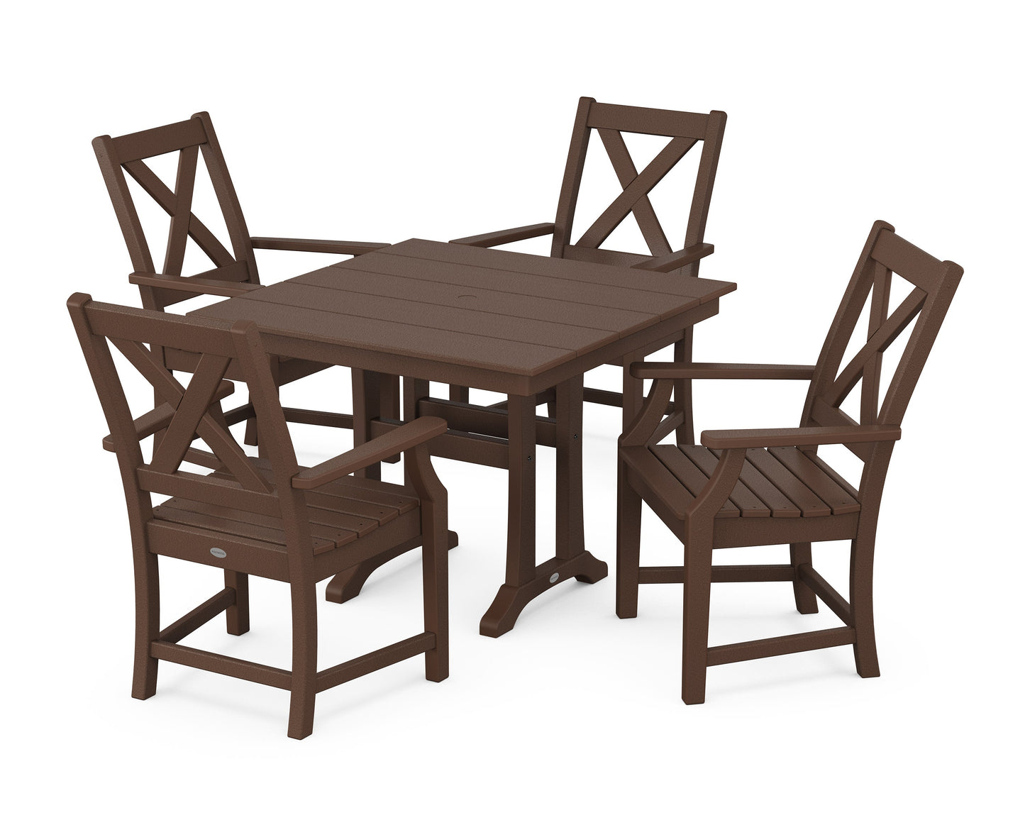 POLYWOOD Braxton 5-Piece Farmhouse Dining Set With Trestle Legs — Mahogany