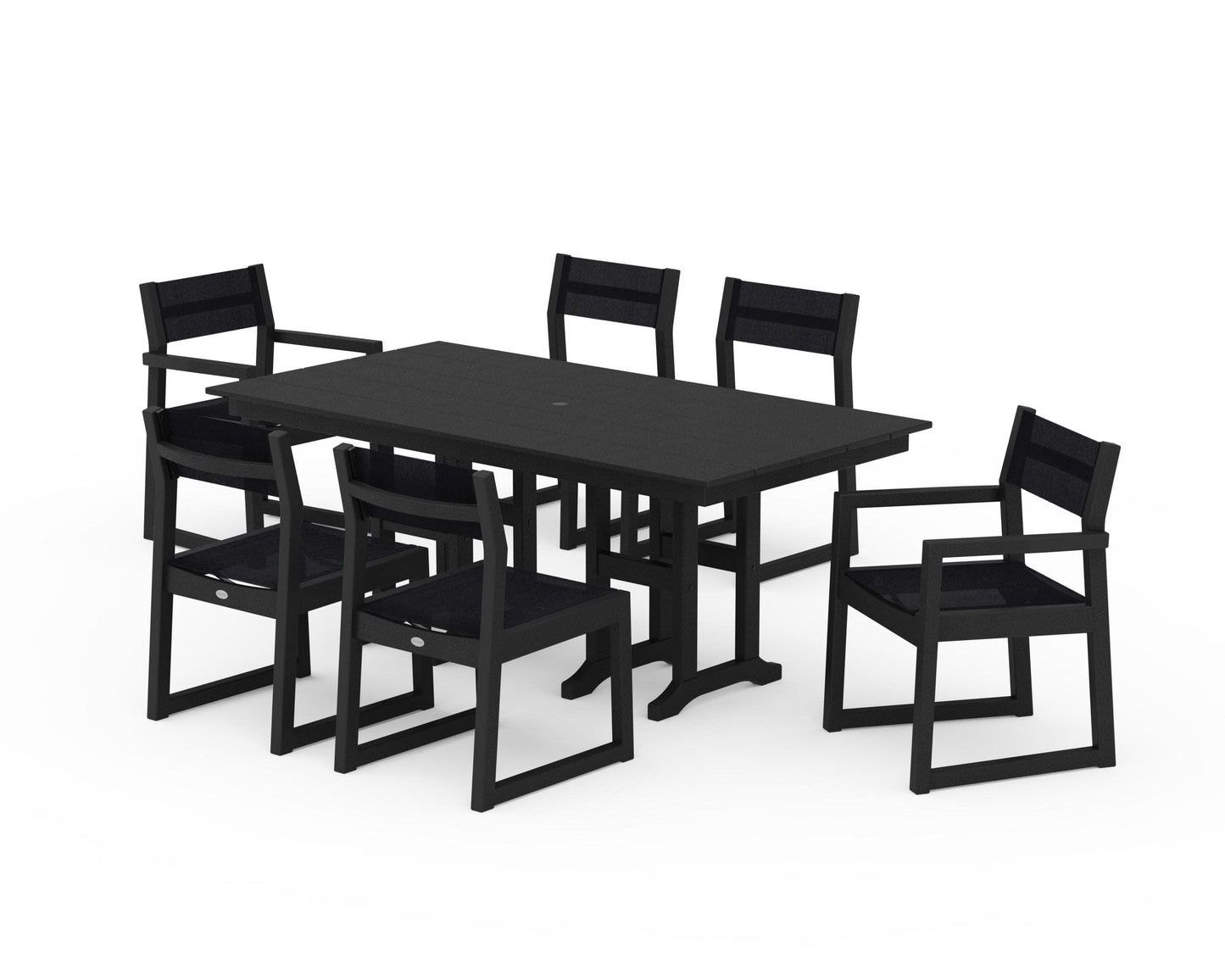 POLYWOOD EDGE Sling 7-Piece Farmhouse Dining Set — Black / Black Sling