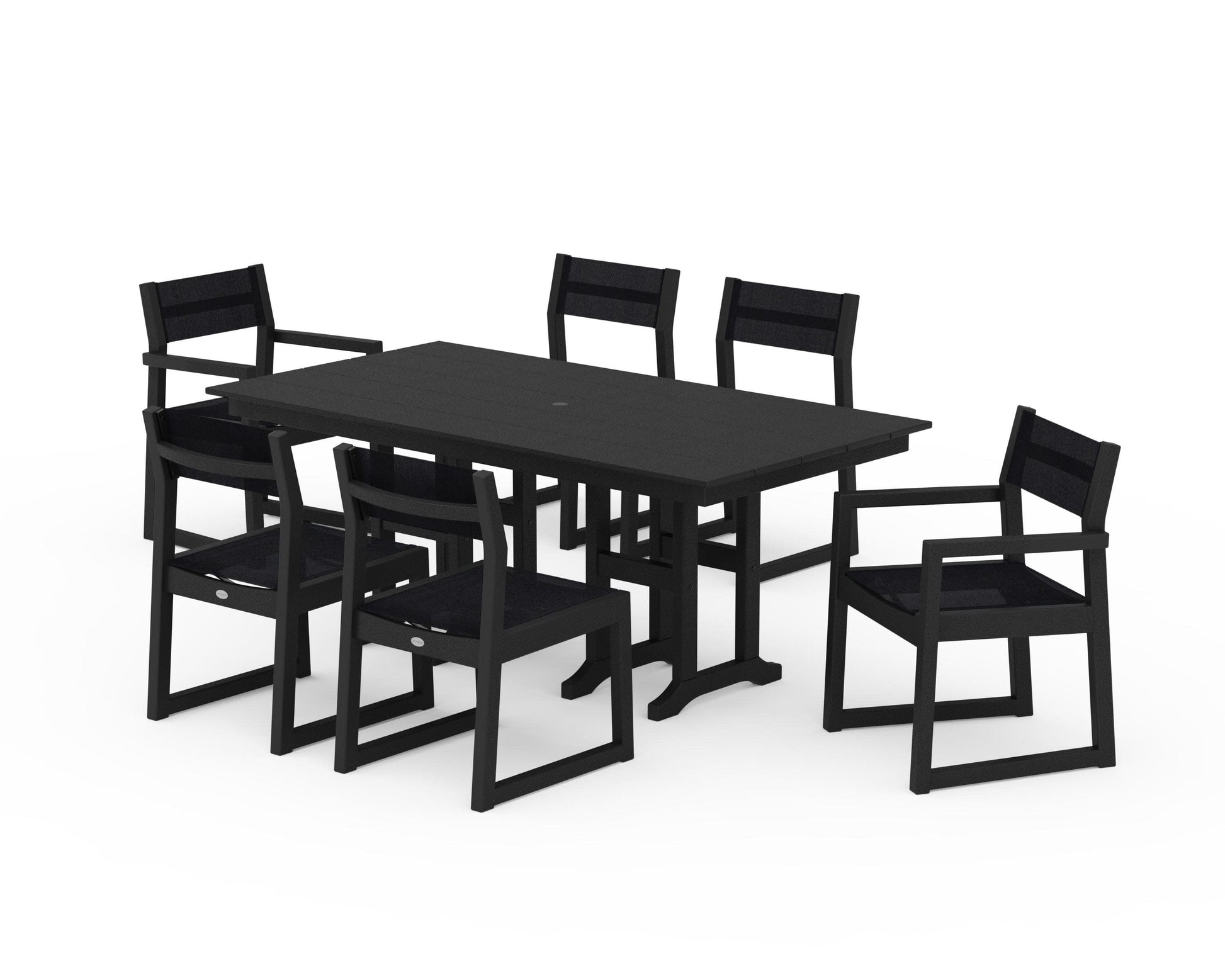 POLYWOOD EDGE Sling 7-Piece Farmhouse Dining Set — Black / Black Sling