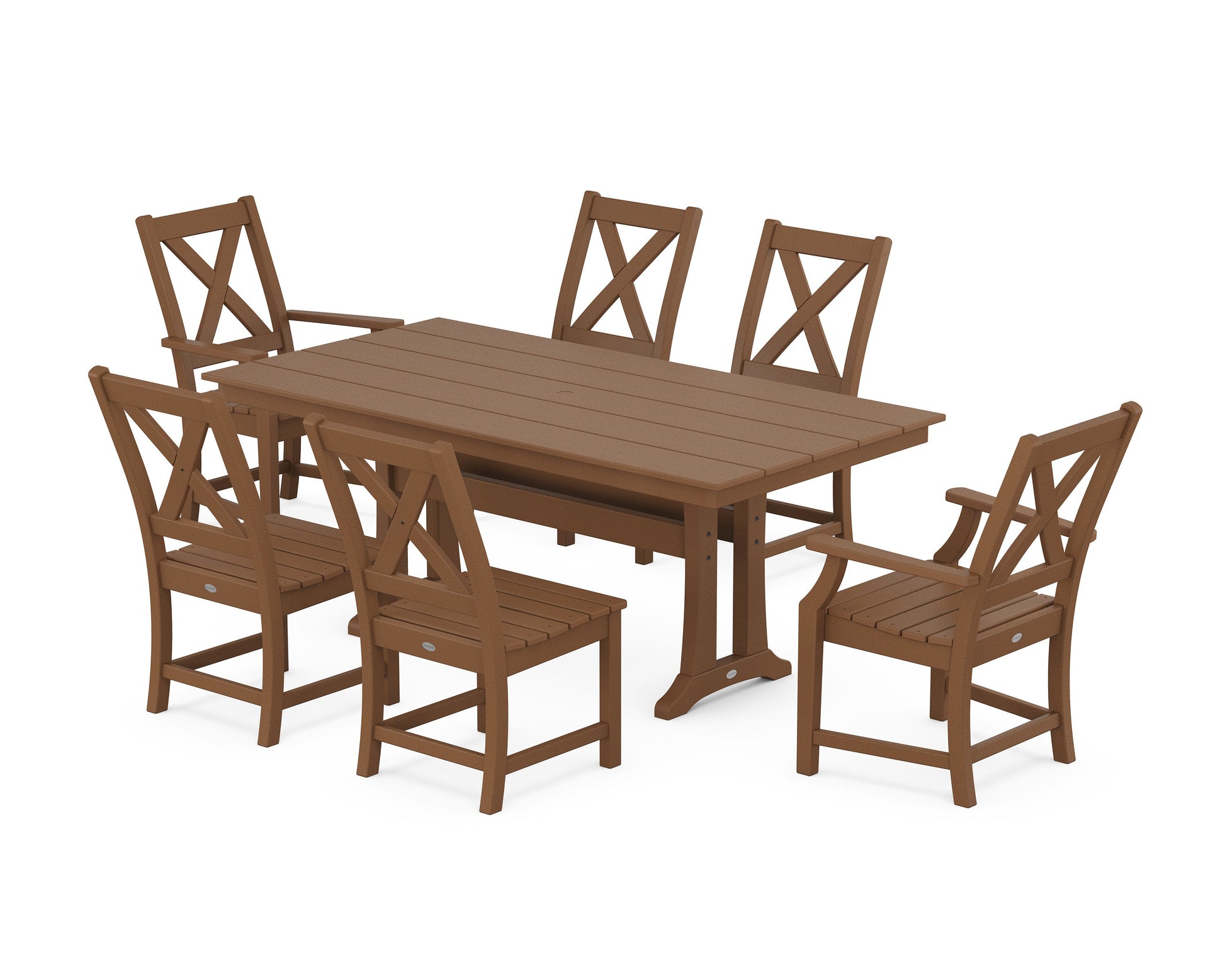 POLYWOOD Braxton 7-Piece Farmhouse Dining Set With Trestle Legs — Teak