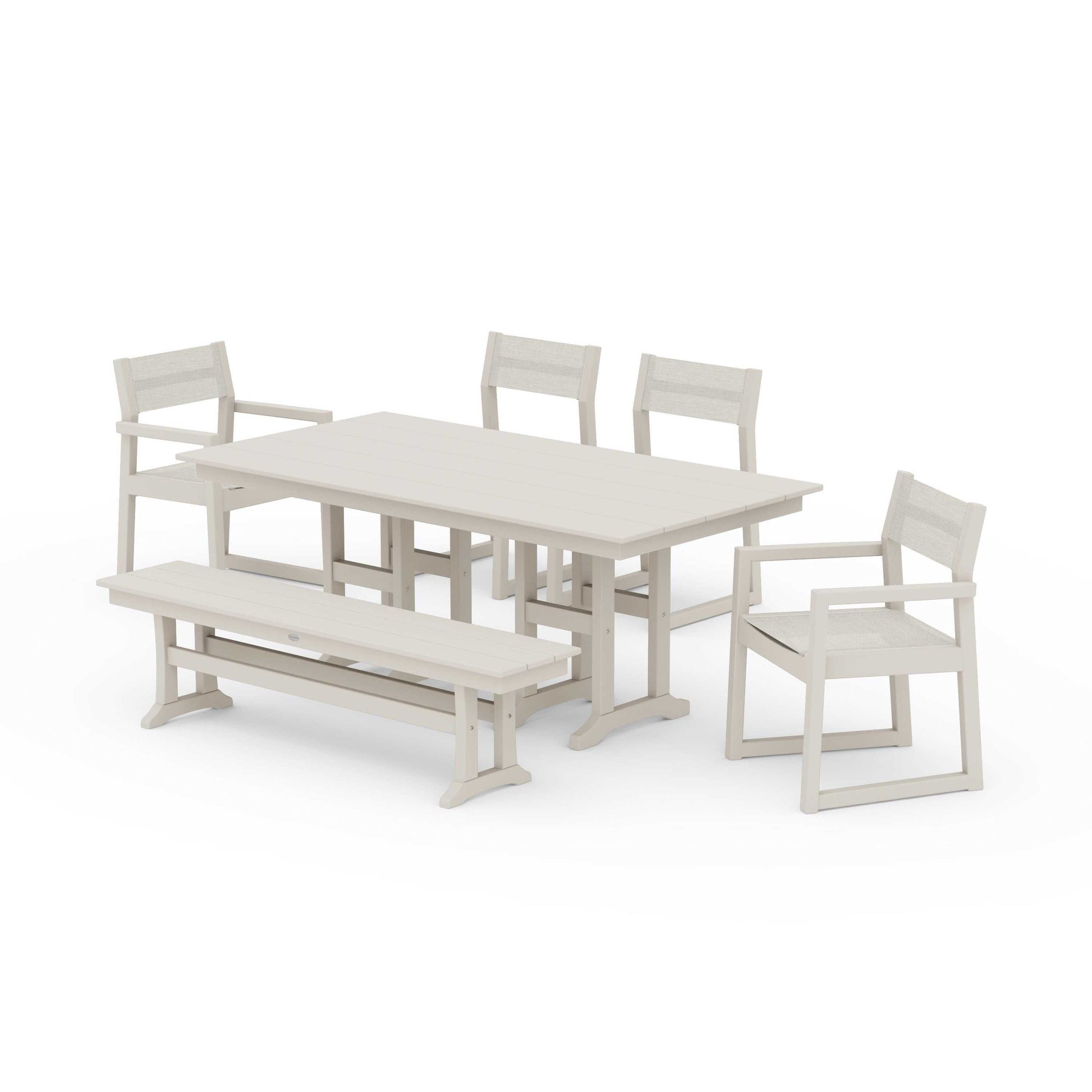 POLYWOOD EDGE Sling 6-Piece Farmhouse Dining Set — Sand / Parchment Sling
