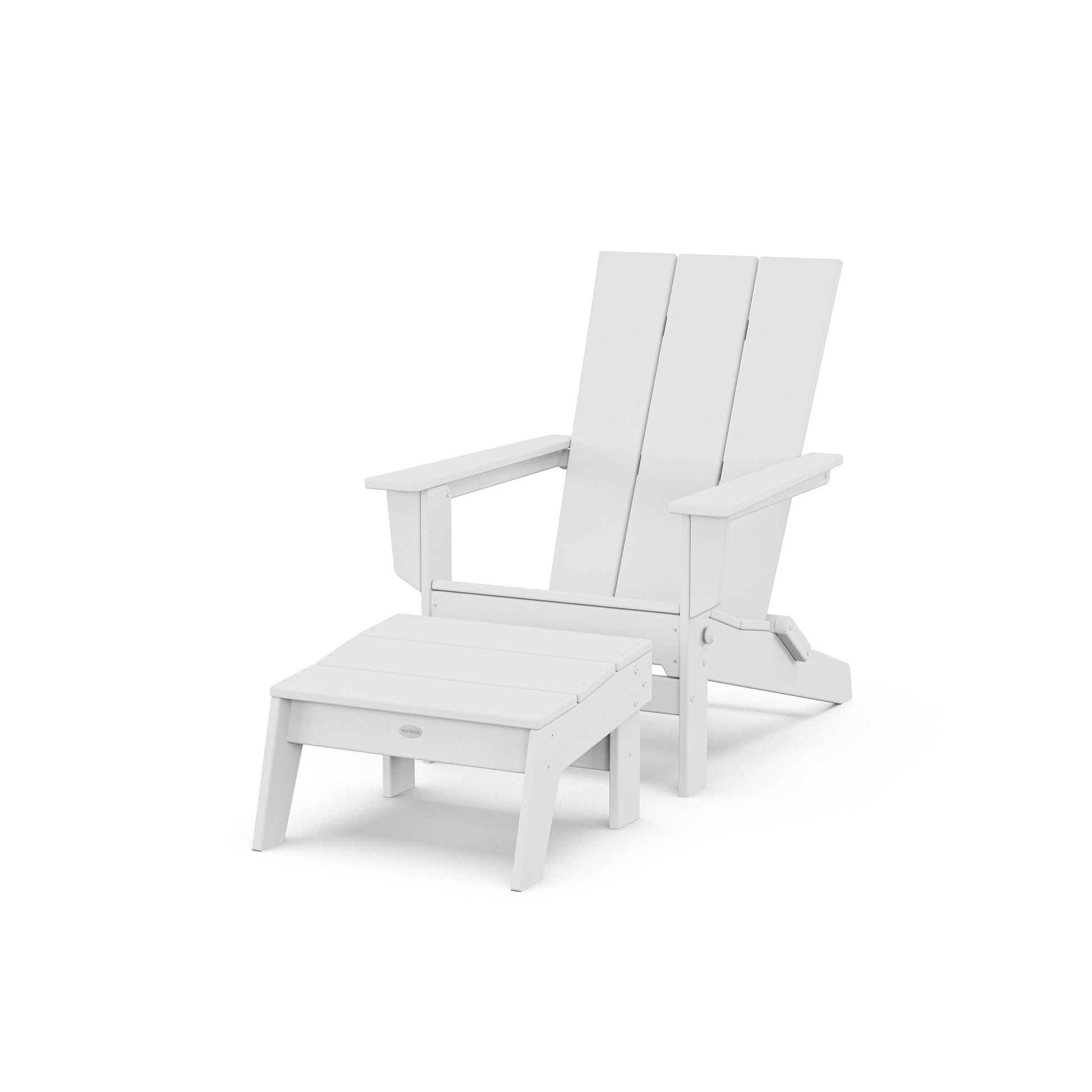 POLYWOOD Modern Studio Folding Adirondack Chair with Ottoman — White