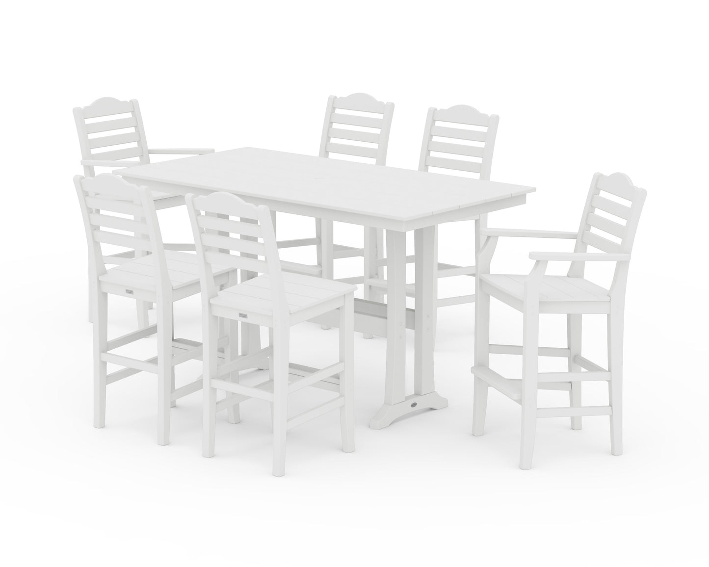 POLYWOOD Savannah 7-Piece Farmhouse Bar Set with Trestle Legs — White