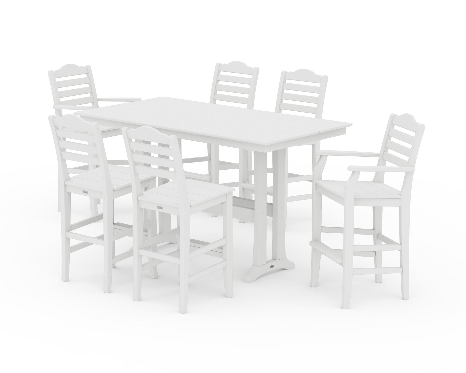 POLYWOOD Savannah 7-Piece Farmhouse Bar Set with Trestle Legs — White