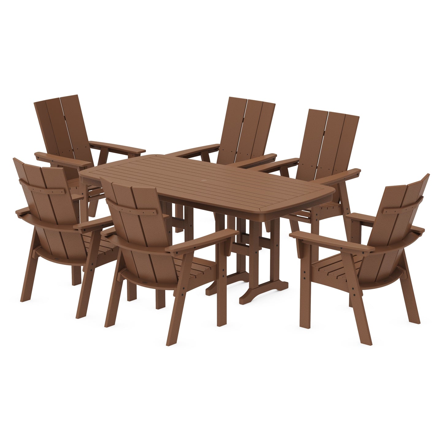 POLYWOOD Modern Curveback Adirondack 7-Piece Dining Set — Teak
