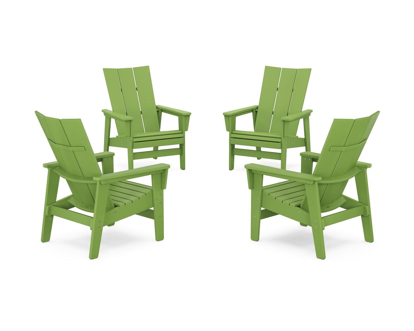POLYWOOD 4-Piece Modern Grand Upright Adirondack Chair Conversation Set — Lime