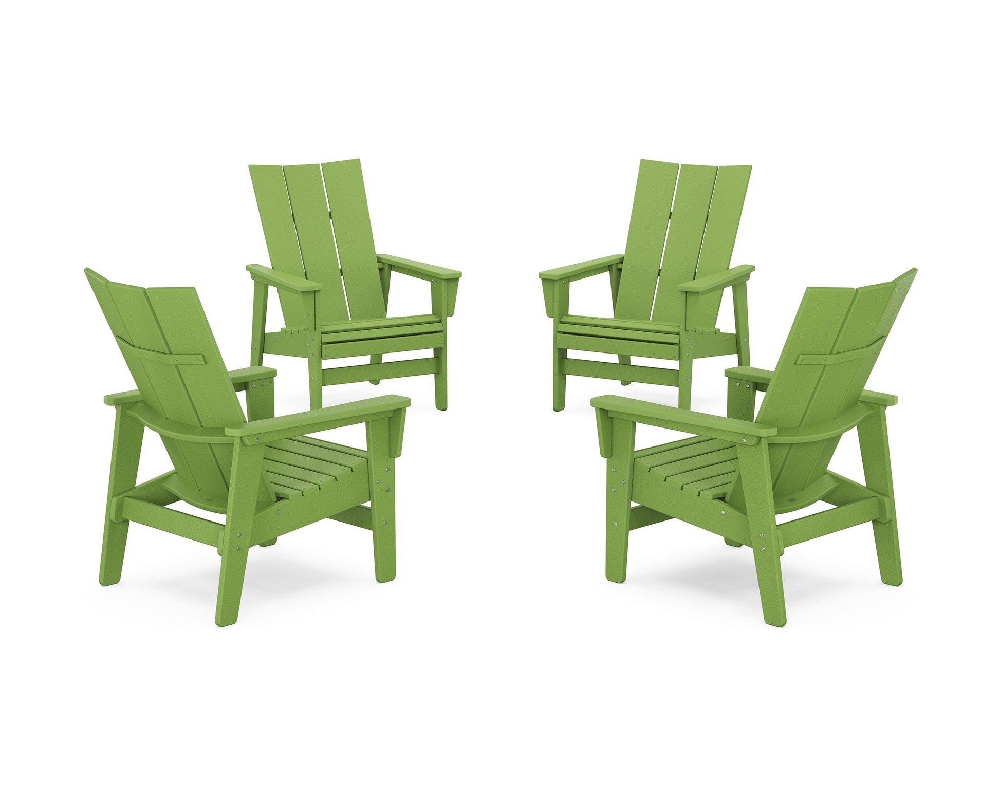 POLYWOOD 4-Piece Modern Grand Upright Adirondack Chair Conversation Set — Lime