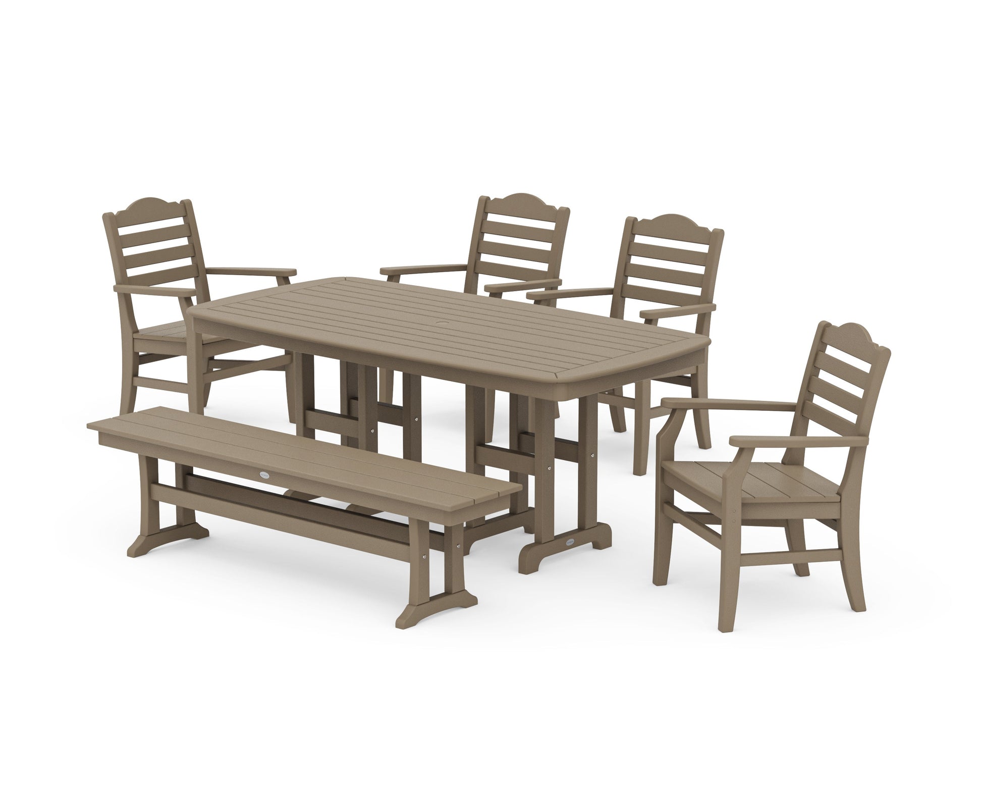 POLYWOOD Savannah 6-Piece Farmhouse Dining Set with Bench — Vintage Sahara