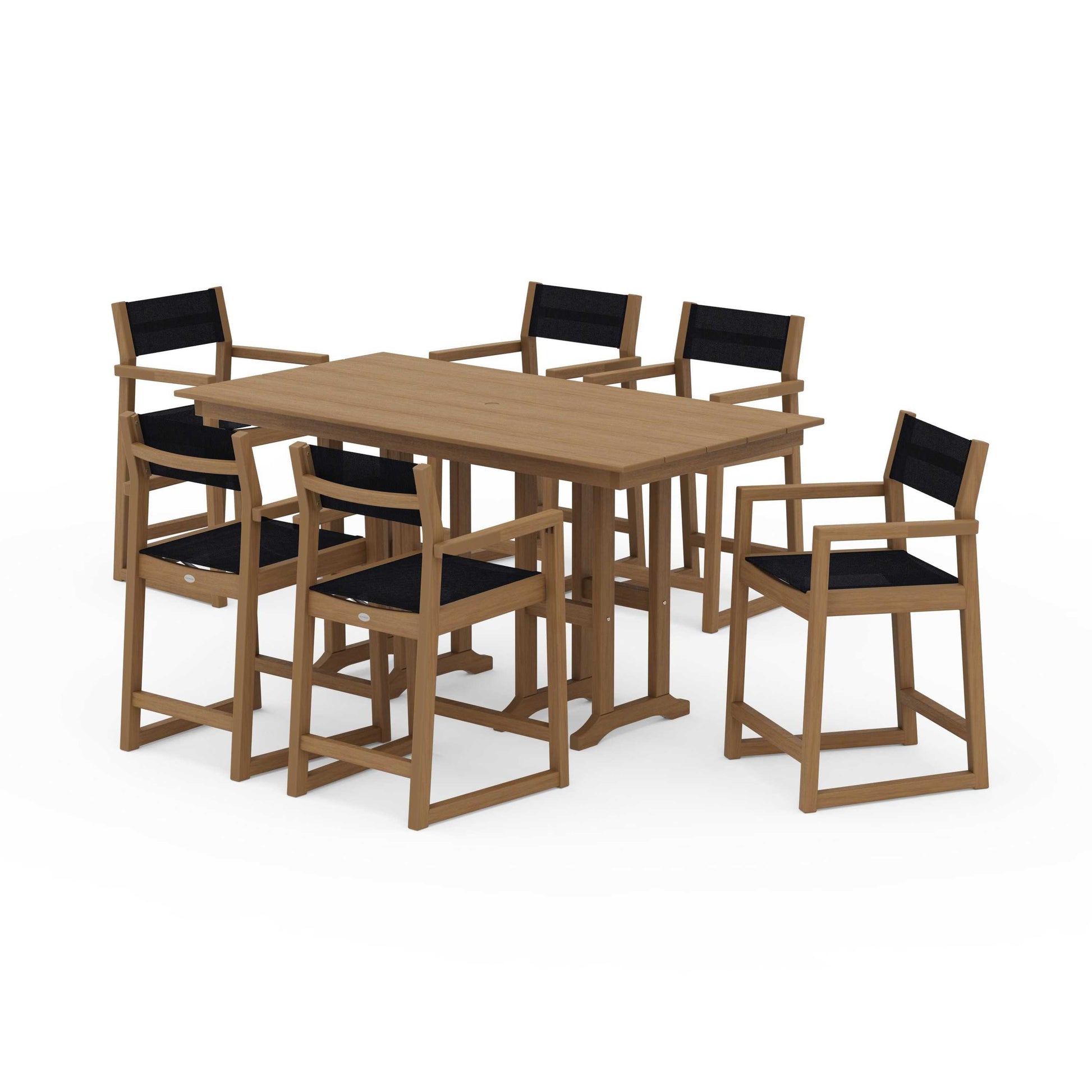 POLYWOOD EDGE Sling Arm Chair 7-Piece Farmhouse Counter Set — Natural / Black Sling
