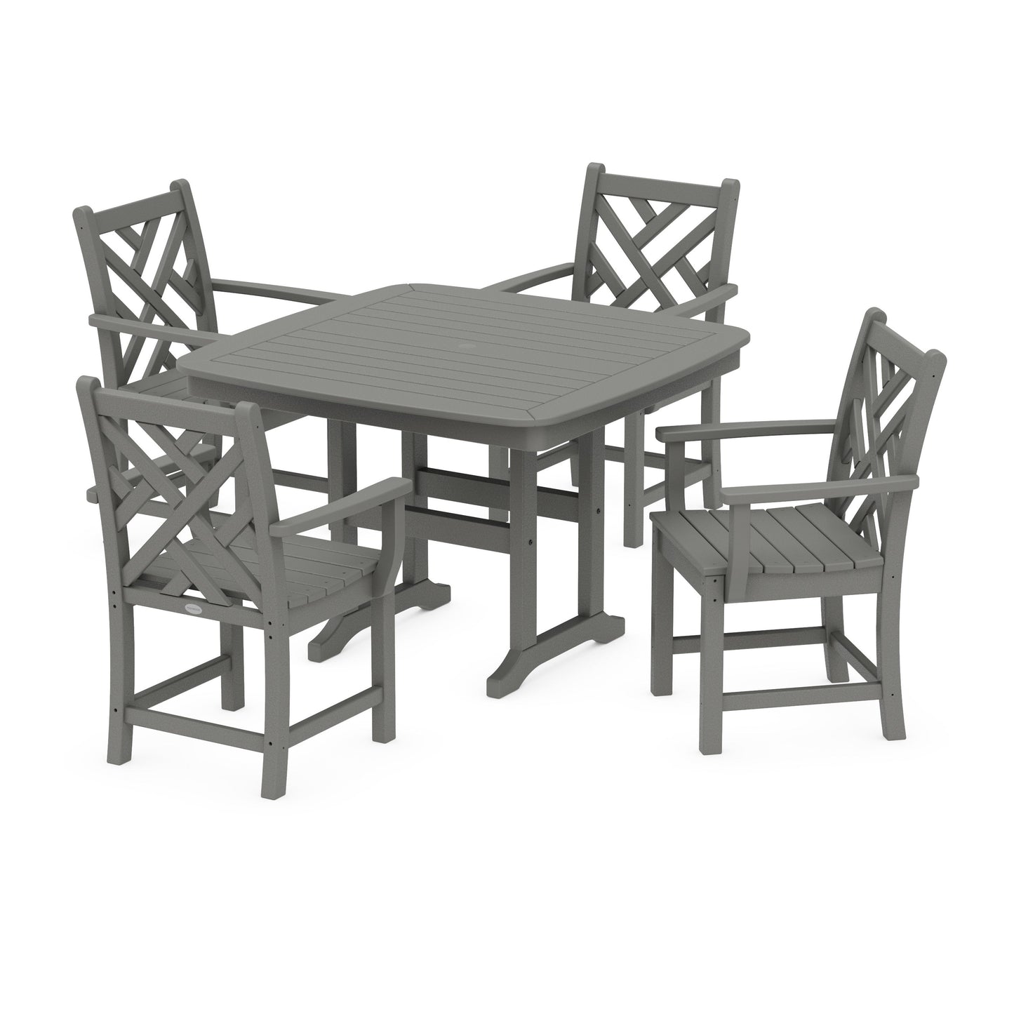 POLYWOOD Chippendale 5-Piece Dining Set with Trestle Legs — Slate Grey