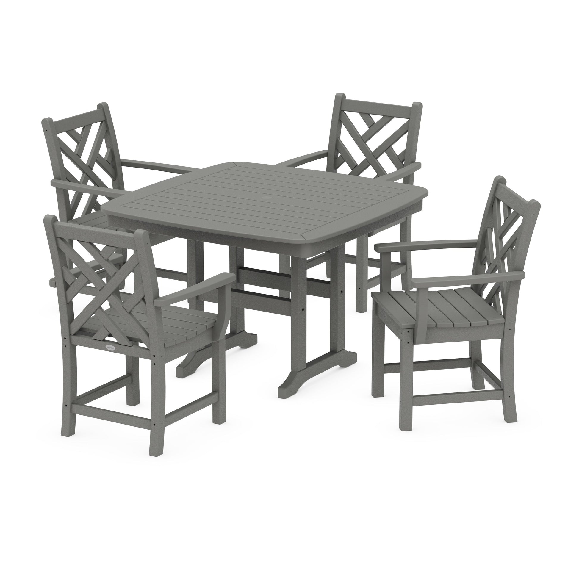 POLYWOOD Chippendale 5-Piece Dining Set with Trestle Legs — Slate Grey