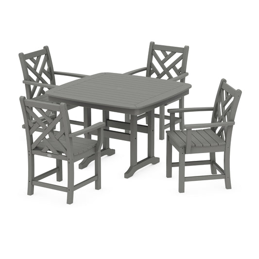 POLYWOOD Chippendale 5-Piece Dining Set with Trestle Legs — Slate Grey