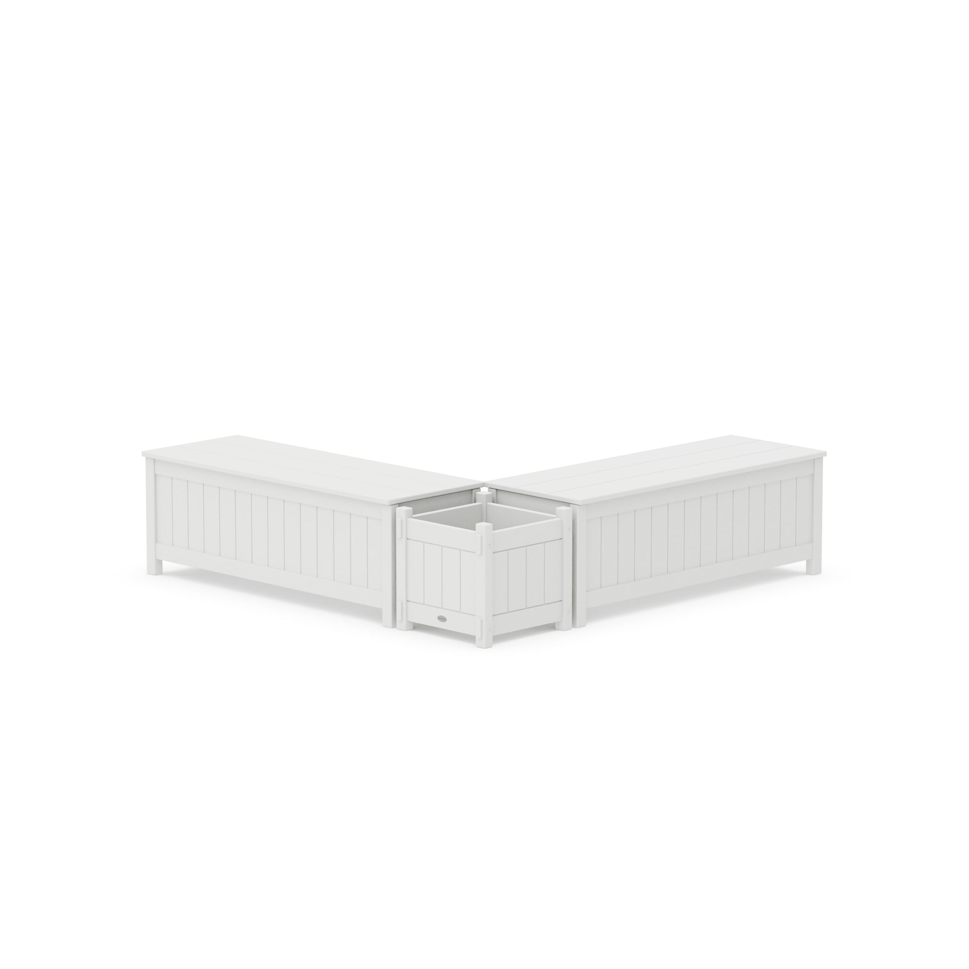 POLYWOOD 48" Vineyard L- Shaped Planter Storage Bench Set — White