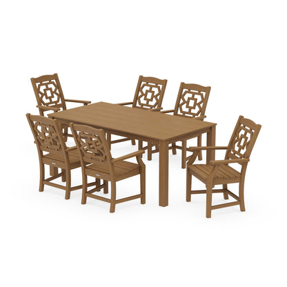 POLYWOOD Chinoiserie Arm Chair 7-Piece Parsons Dining Set — Natural