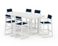 POLYWOOD EDGE Sling 7-Piece Bar Table Set — Vintage White / Navy Blue Sling