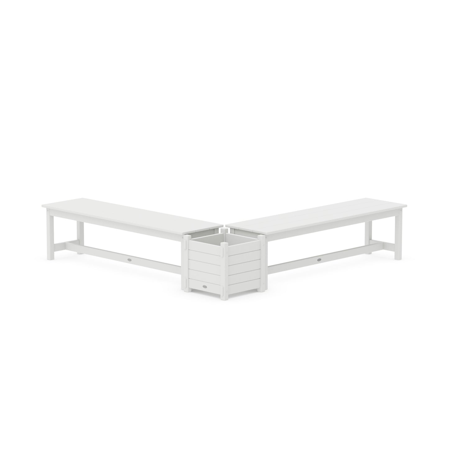 POLYWOOD 60" Nautical L- Shaped Planter Bench Set — White
