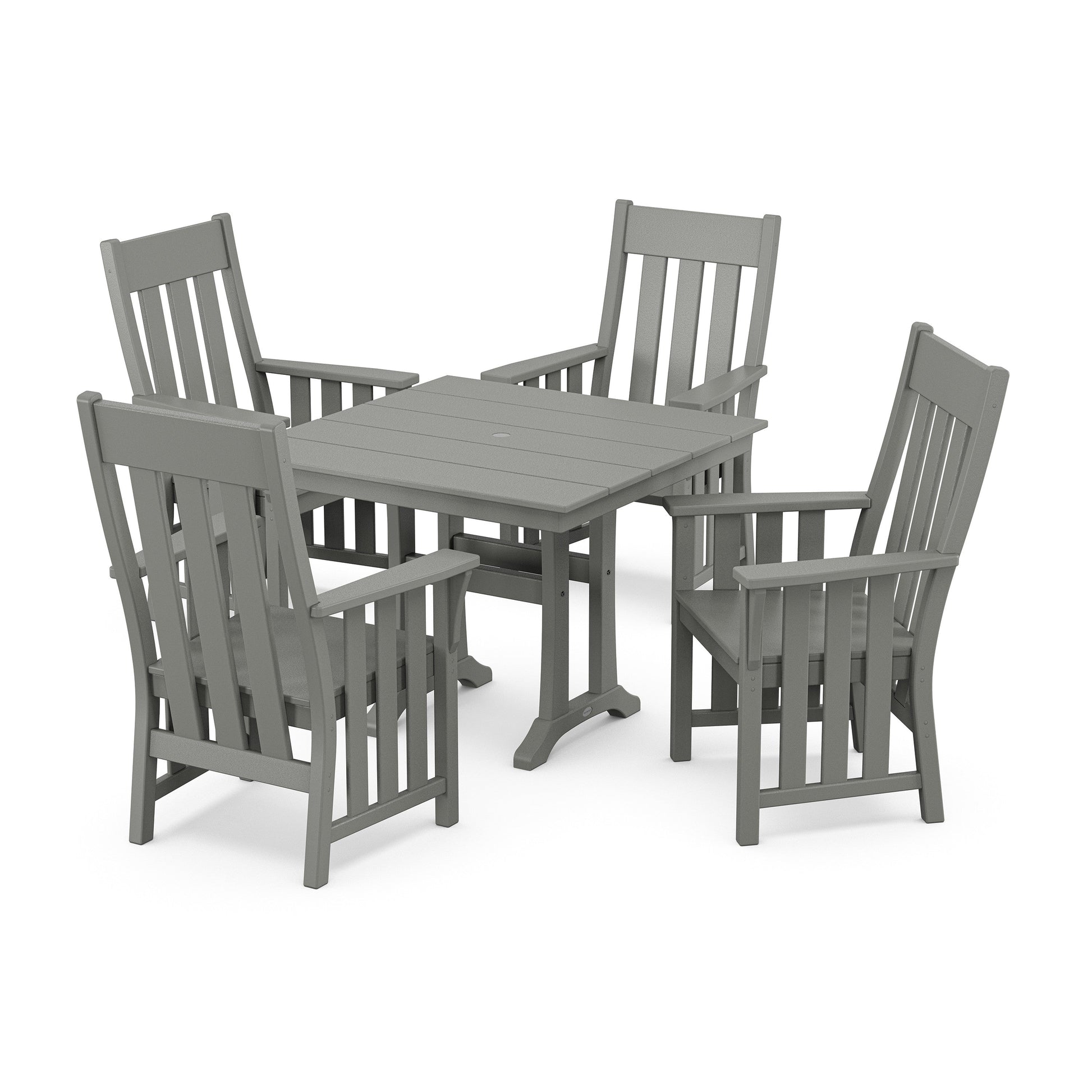 POLYWOOD Acadia 5-Piece Farmhouse Dining Set with Trestle Legs — Slate Grey