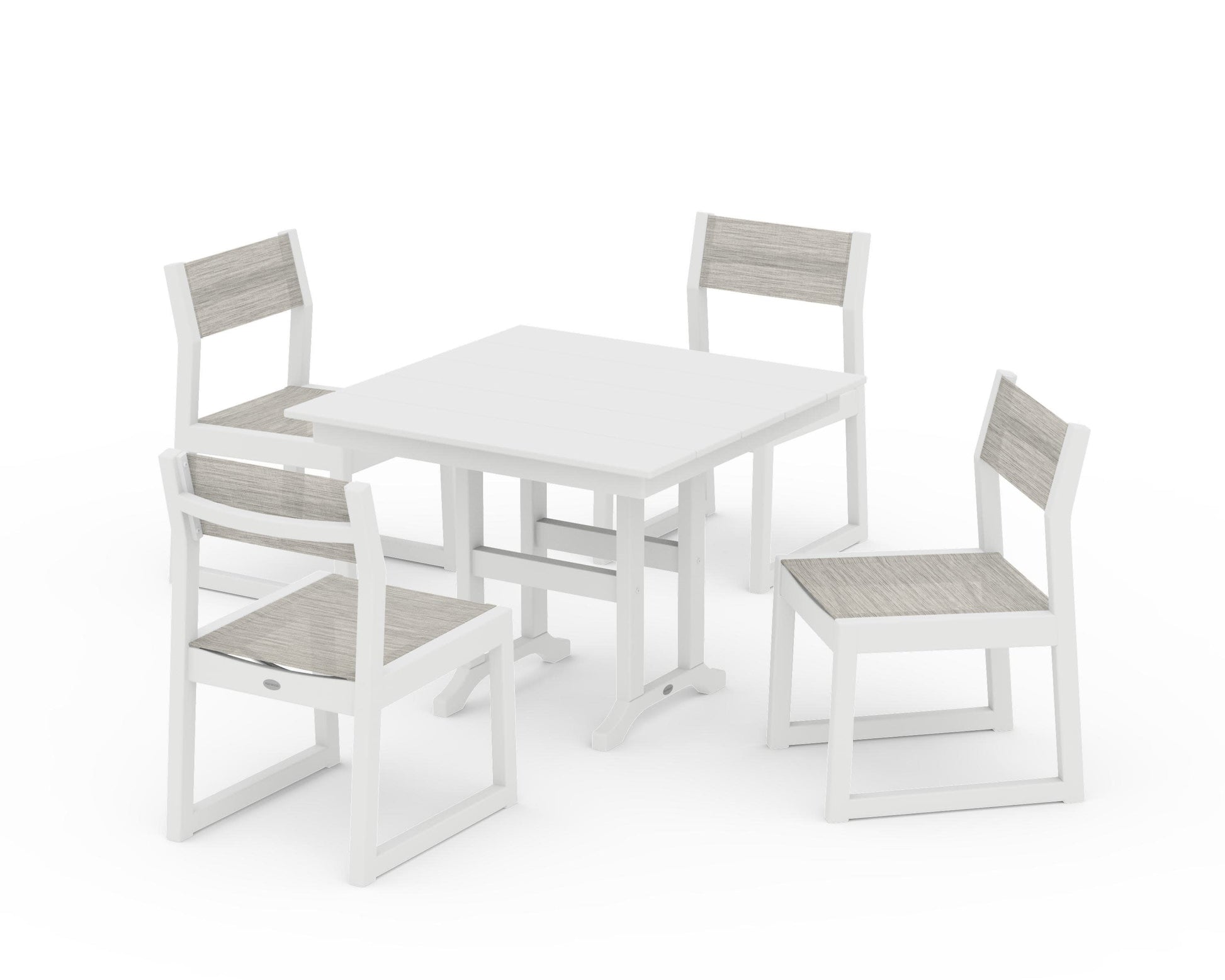 POLYWOOD EDGE Sling Side Chair 5-Piece Farmhouse Dining Set — White / Birch Sling