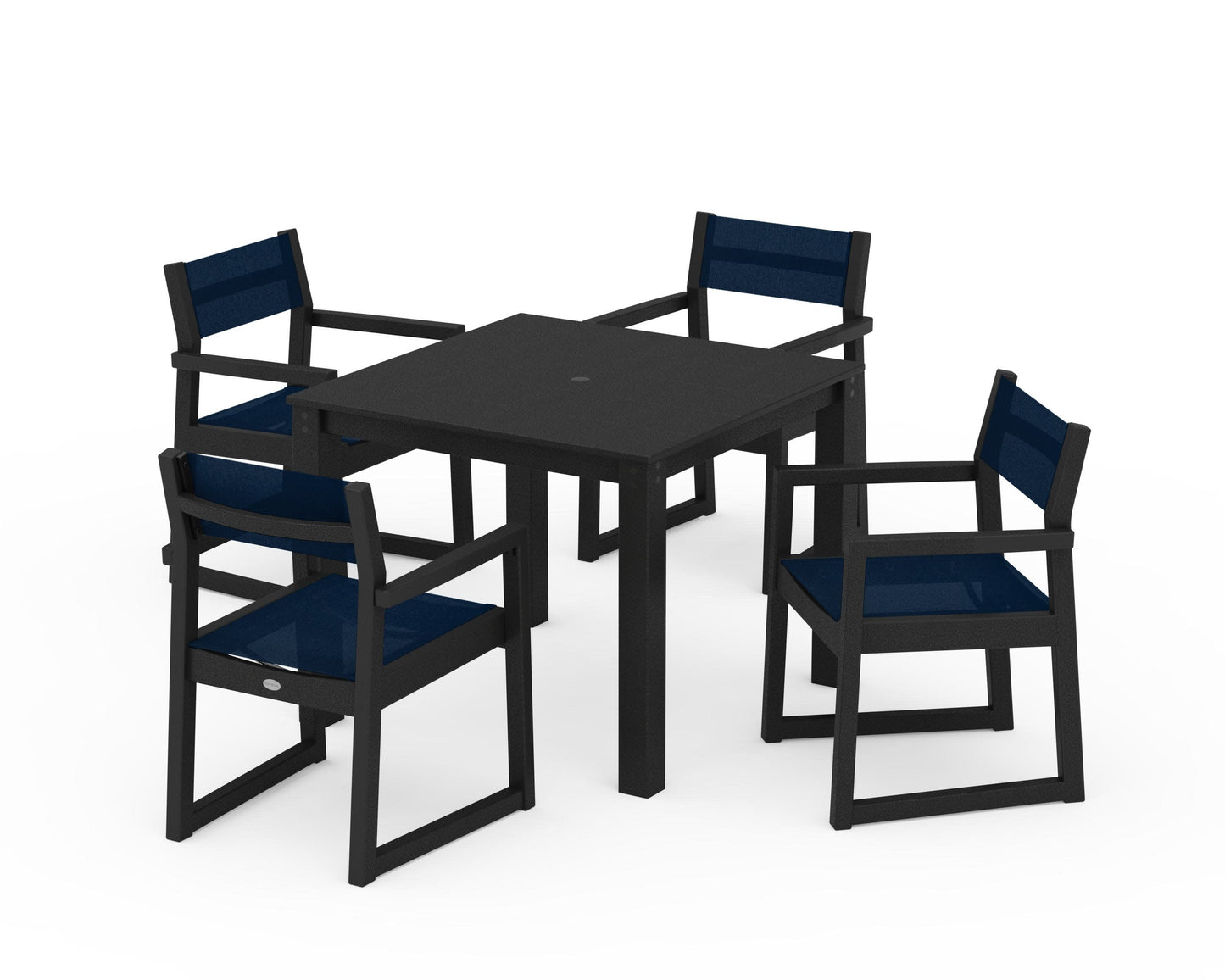 POLYWOOD EDGE Sling Arm Chair 5-Piece Parsons Dining Set — Black / Navy Blue Sling
