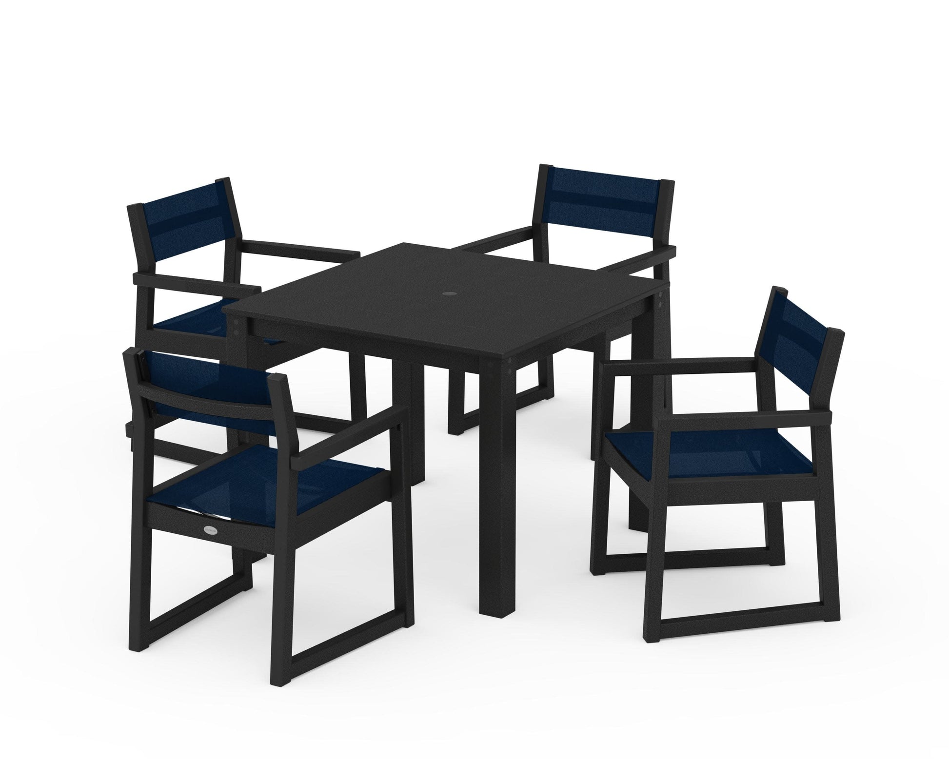 POLYWOOD EDGE Sling Arm Chair 5-Piece Parsons Dining Set — Black / Navy Blue Sling