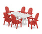 POLYWOOD Vineyard Curveback Adirondack Chair 7-Piece Farmhouse Dining Set — Sunset Red / White
