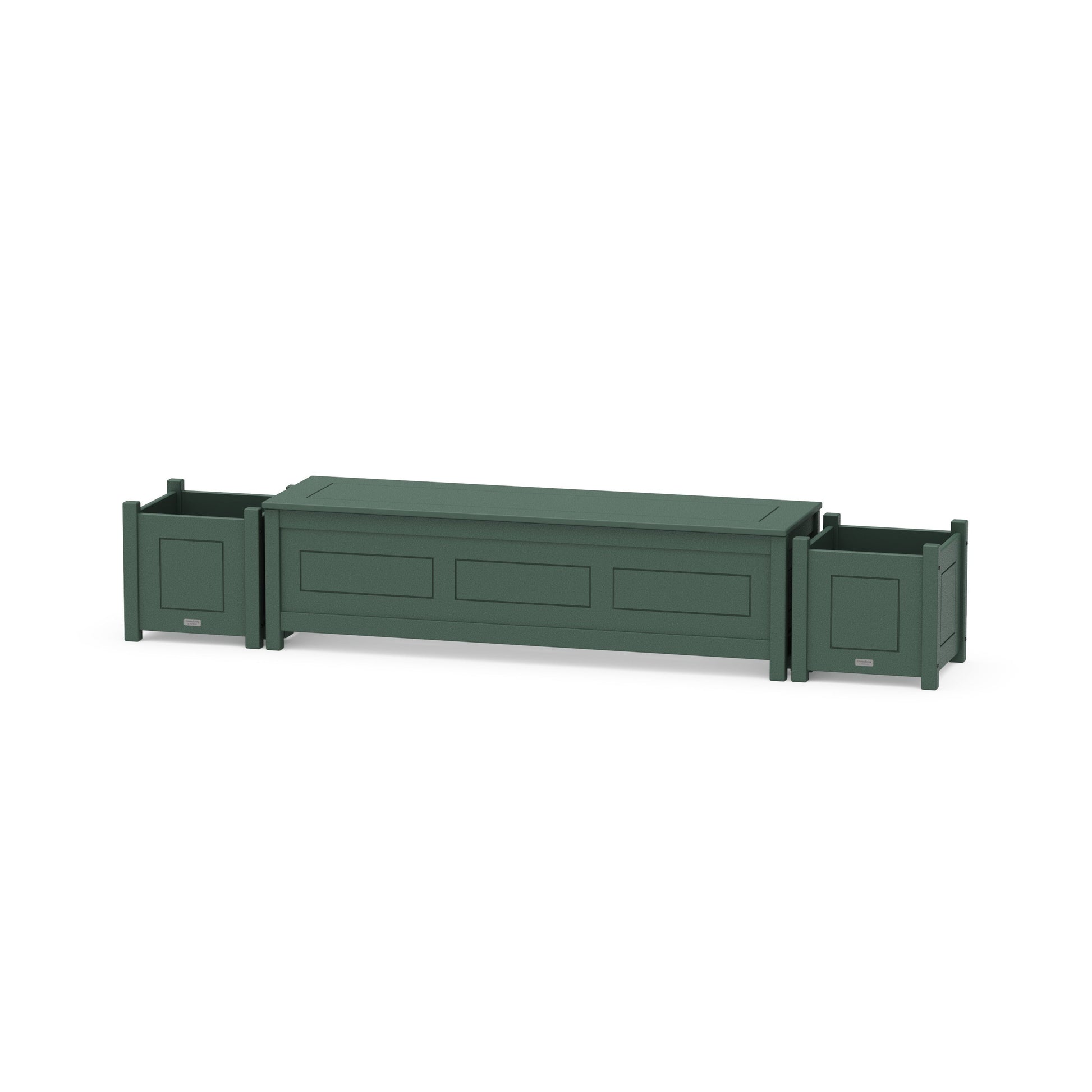 POLYWOOD 60" Country Living Straight Planter Storage Bench Set — Green