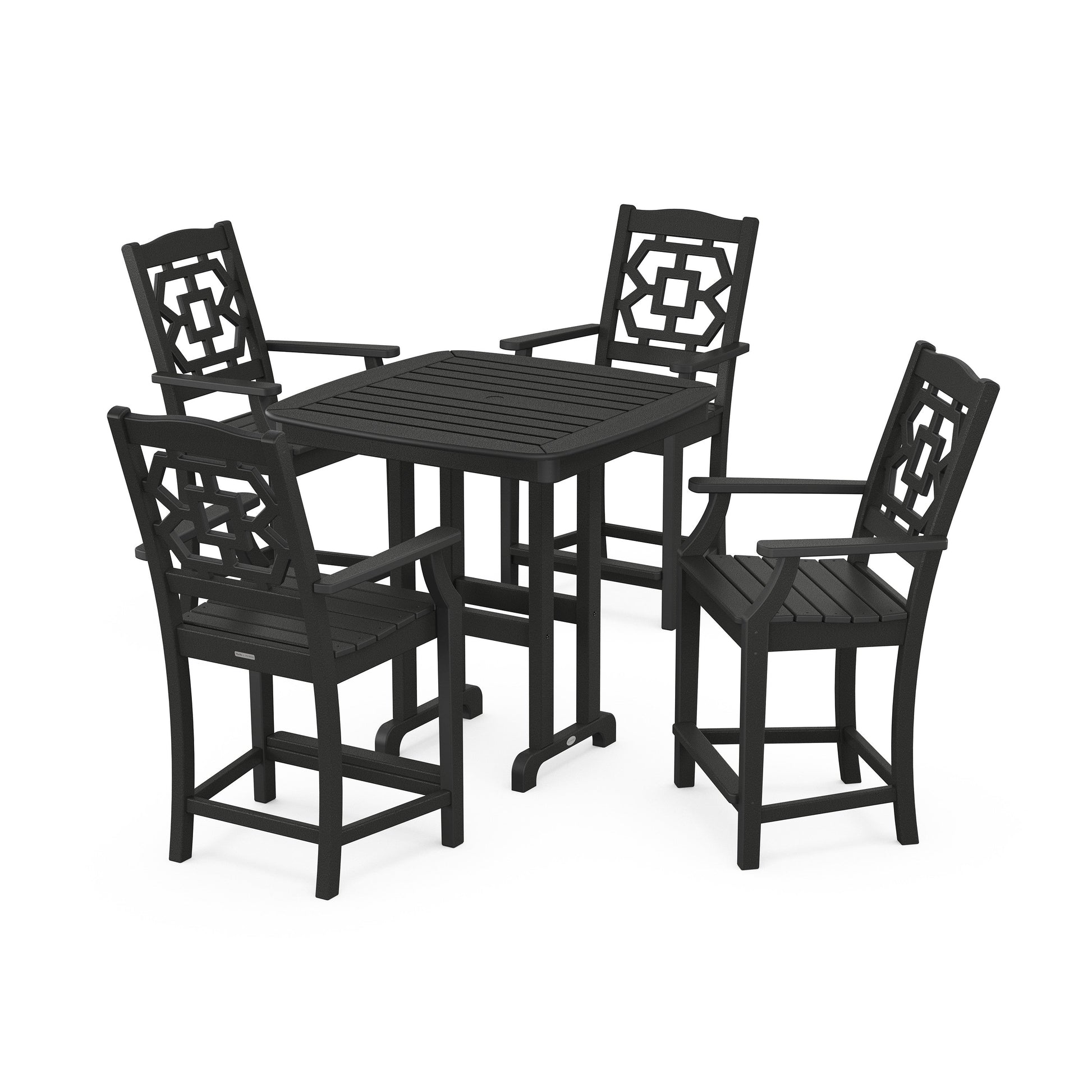 POLYWOOD Chinoiserie 5-Piece Counter Set — Black