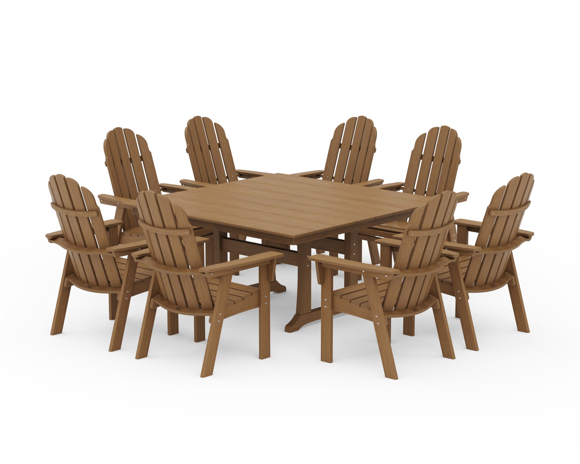 POLYWOOD Vineyard Curveback Adirondack 9-Piece Square Farmhouse Dining Set with Trestle Legs — Natural