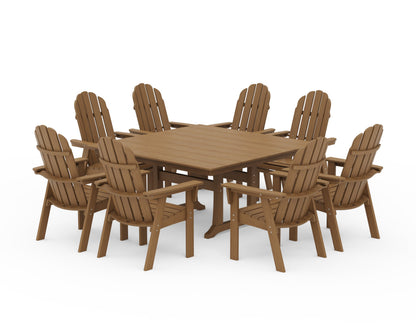 POLYWOOD Vineyard Curveback Adirondack 9-Piece Square Farmhouse Dining Set with Trestle Legs — Natural