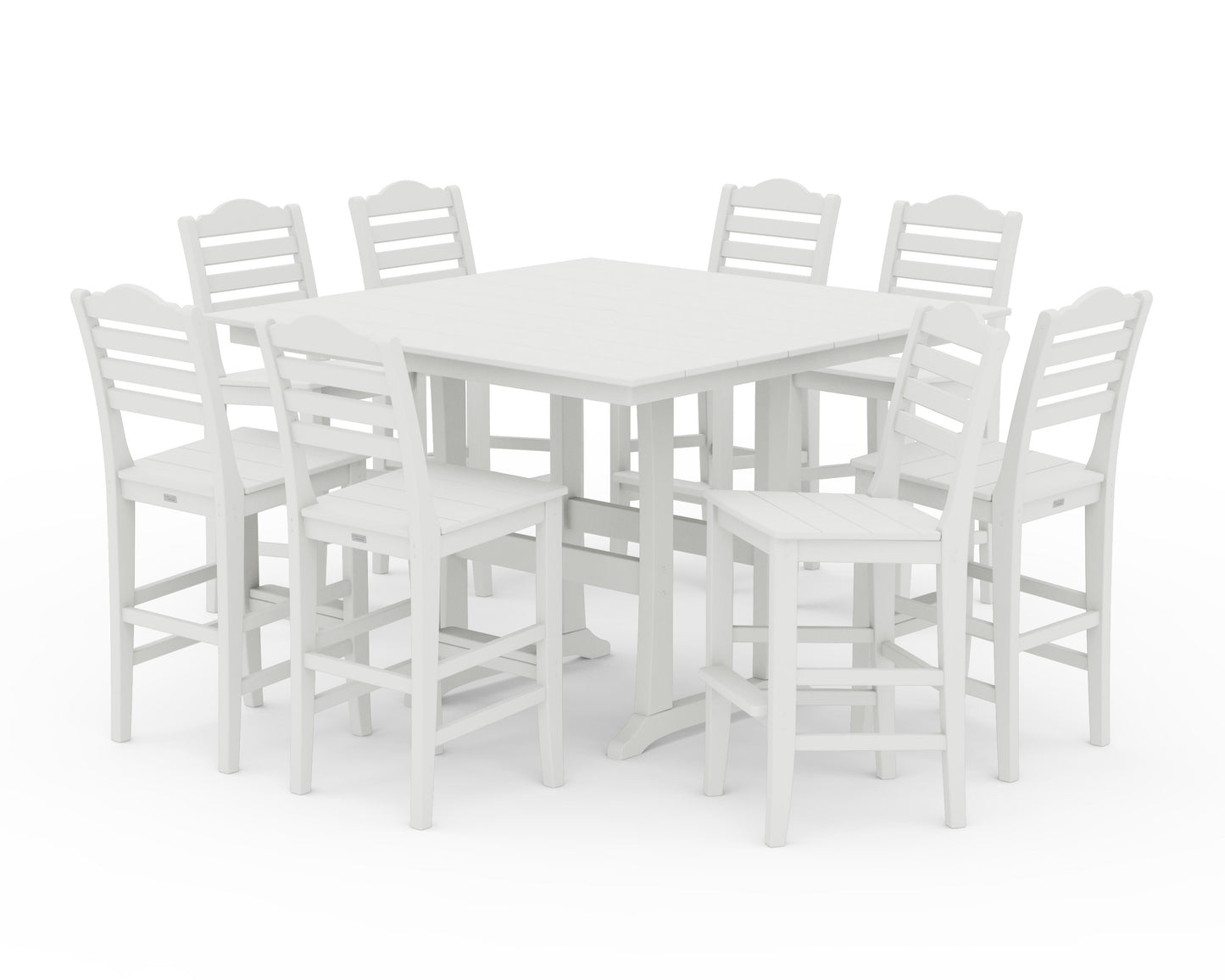 POLYWOOD Savannah Side Chair 9-Piece Square Farmhouse Bar Set with Trestle Legs — Vintage White