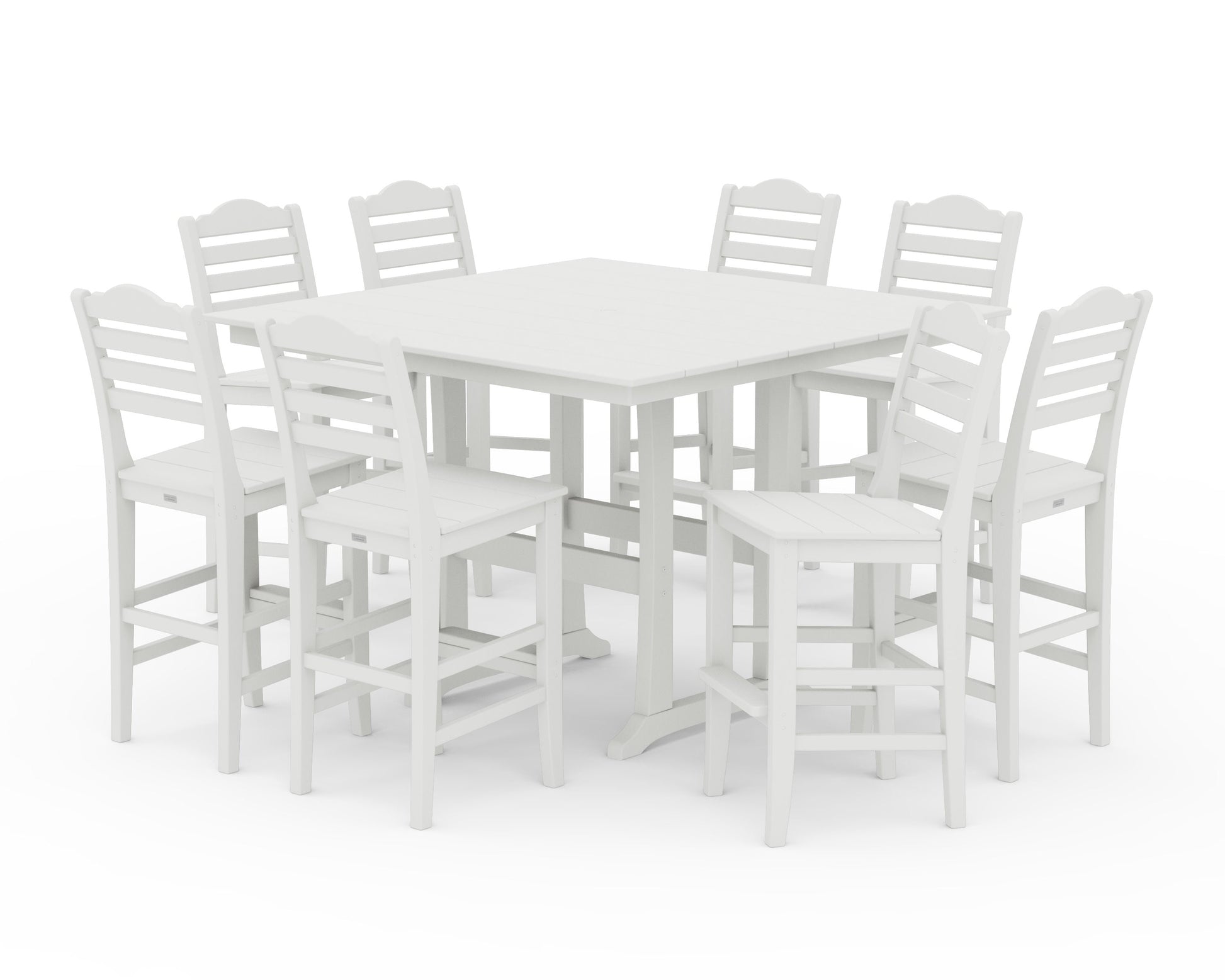 POLYWOOD Savannah Side Chair 9-Piece Square Farmhouse Bar Set with Trestle Legs — Vintage White