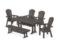 POLYWOOD Nautical Curveback Adirondack 6-Piece Dining Set with Trestle Legs and Bench — Vintage Coffee