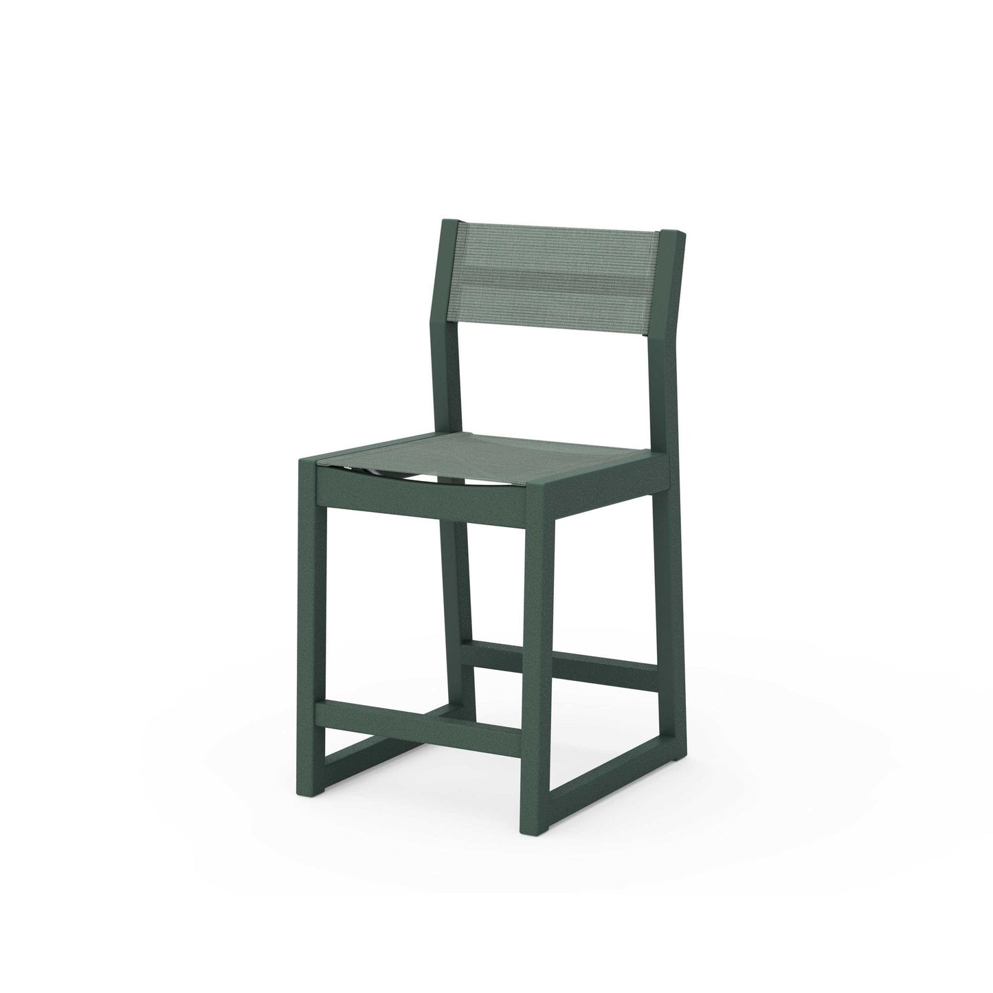 POLYWOOD EDGE Sling Counter Side Chair — Green / Dupioni Sea Mist Sling