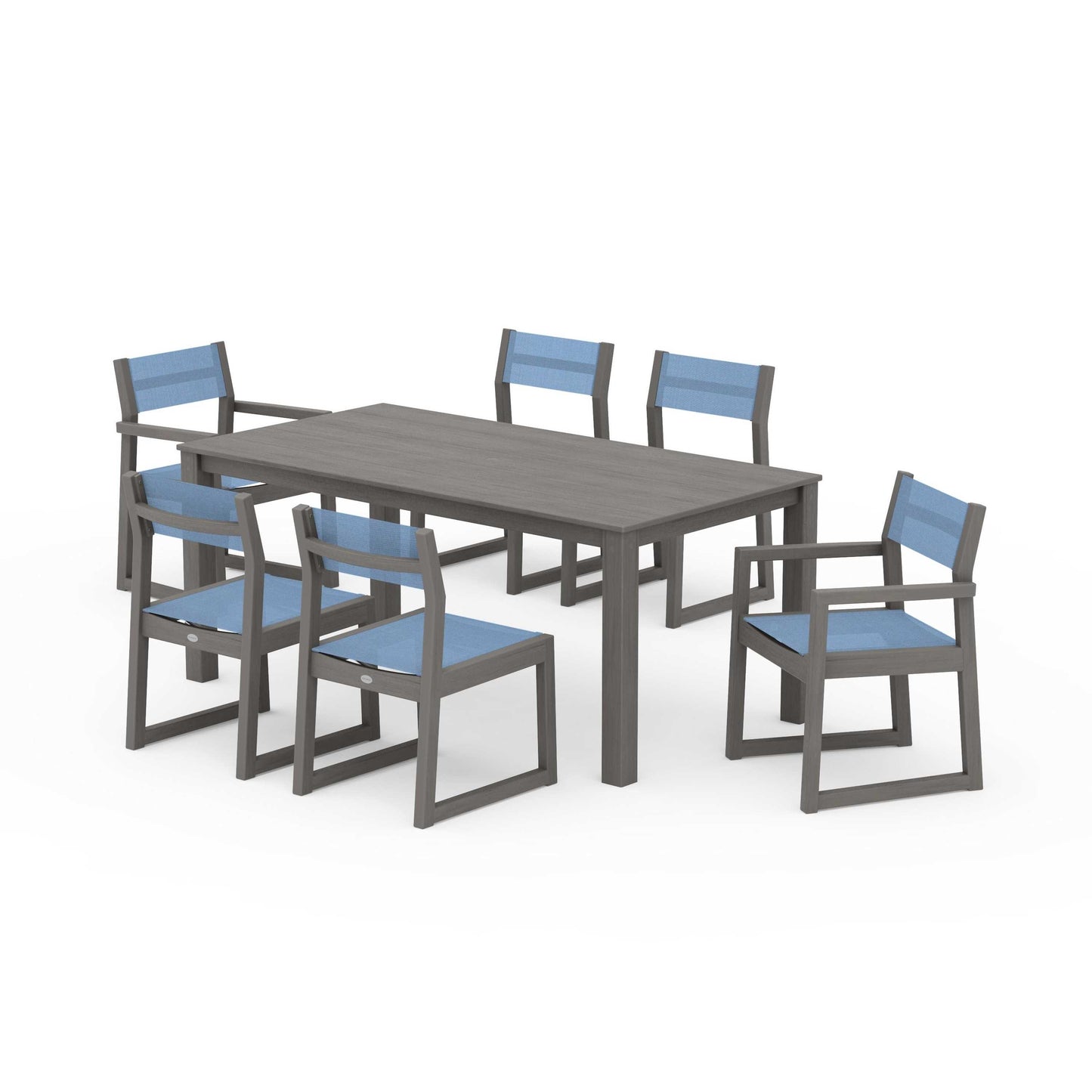 POLYWOOD EDGE Sling 7-Piece Parsons Dining Set — Driftwood / Poolside Sling