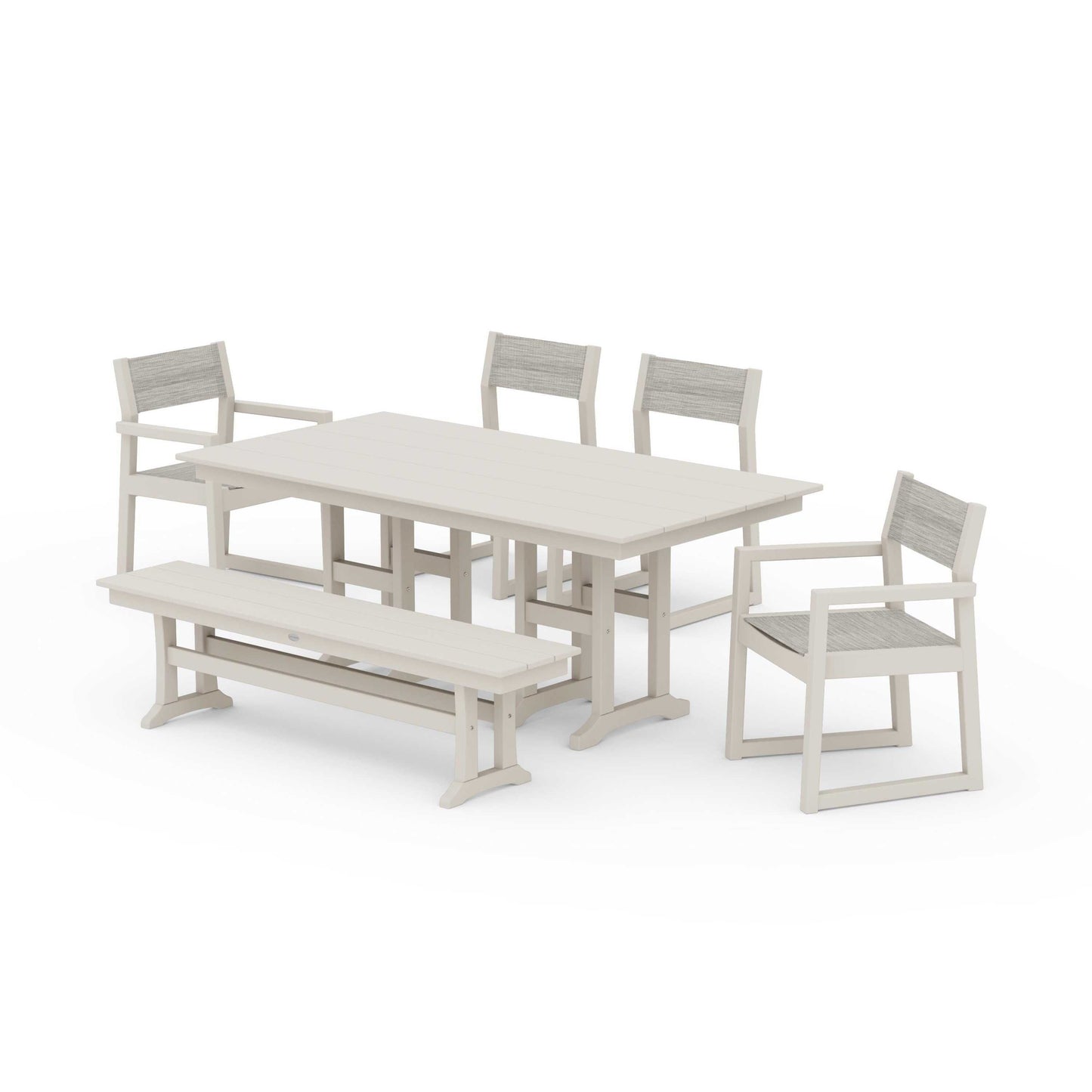POLYWOOD EDGE Sling 6-Piece Farmhouse Dining Set — Sand / Birch Sling