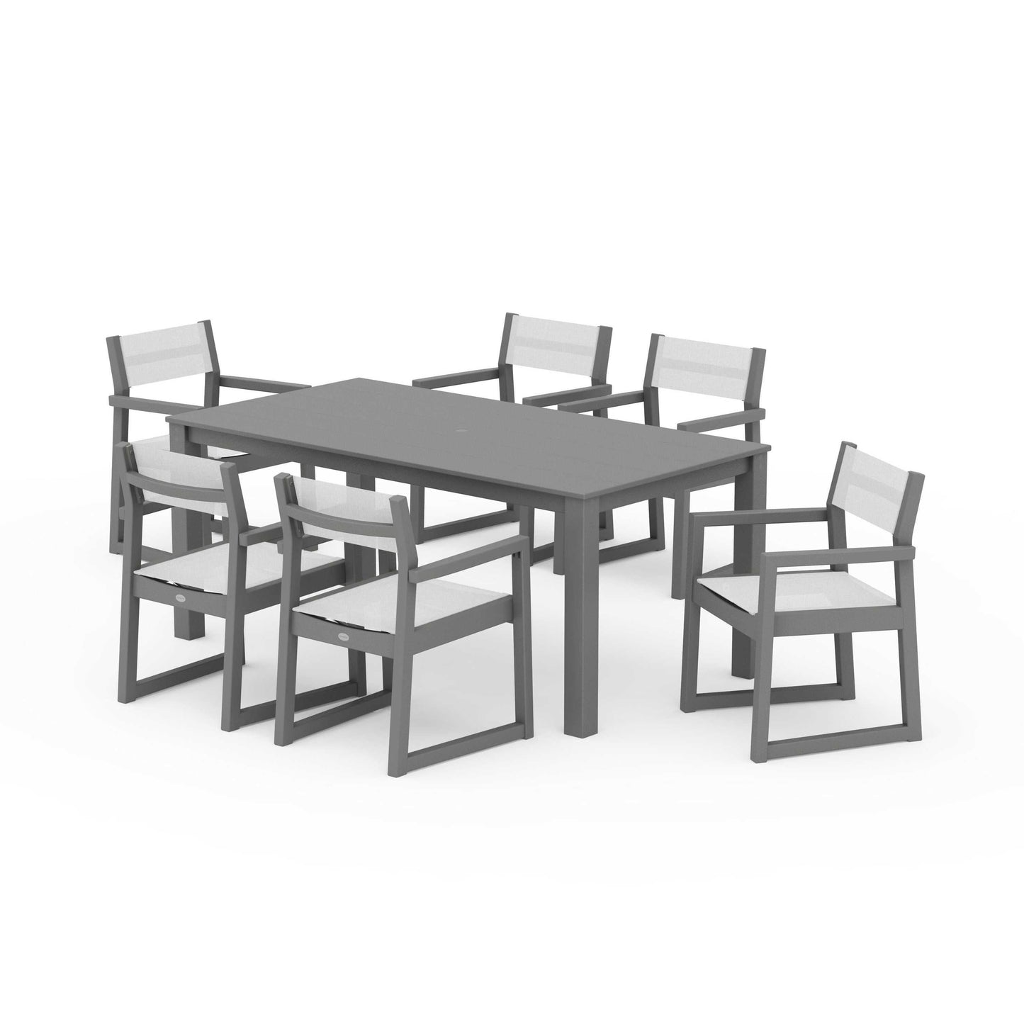 POLYWOOD EDGE Sling Arm Chair 7-Piece Parsons Dining Set — Slate Grey / White Sling