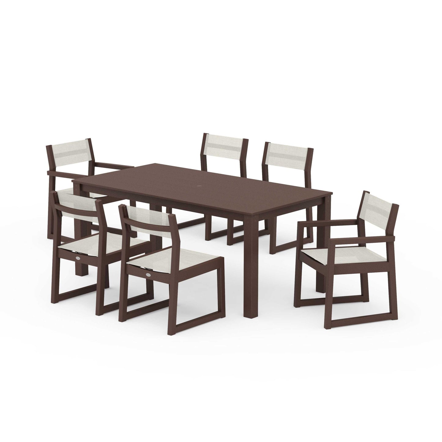 POLYWOOD EDGE Sling 7-Piece Parsons Dining Set — Mahogany / Parchment Sling