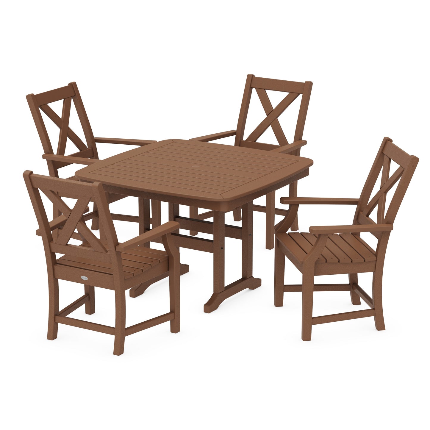 POLYWOOD Braxton 5-Piece Dining Set with Trestle Legs — Teak