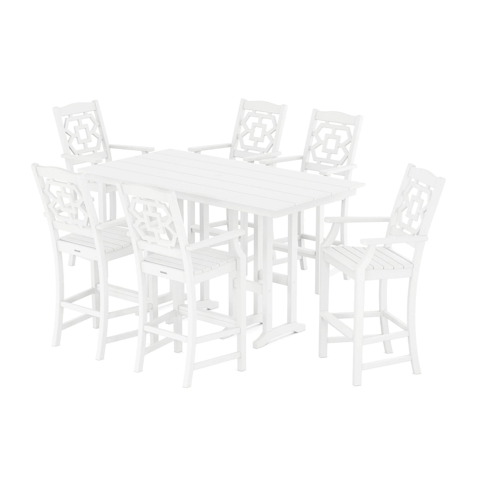 POLYWOOD Chinoiserie Arm Chair 7-Piece Farmhouse Bar Set — White