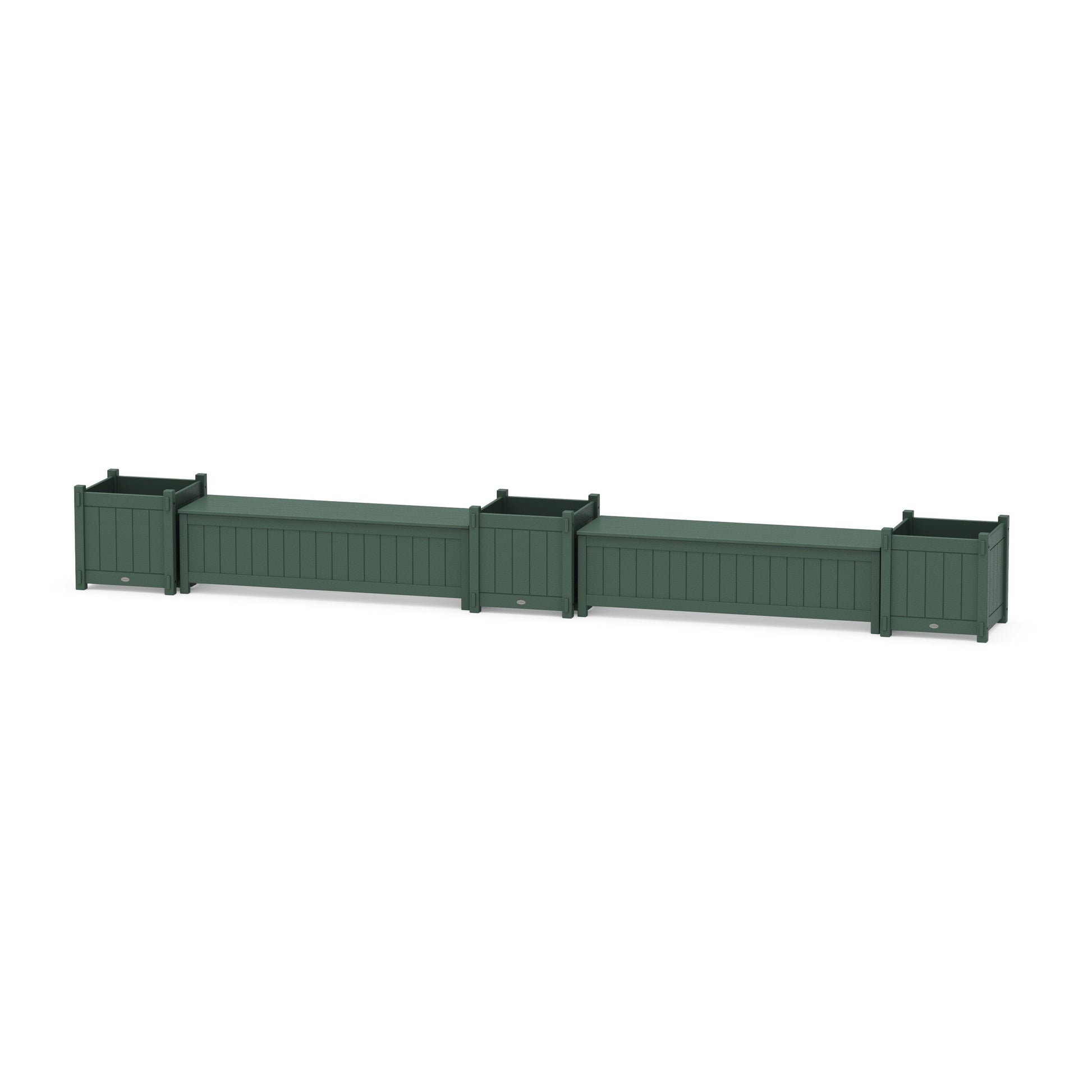 POLYWOOD 60" Vineyard Straight Double Planter Storage Bench Set- Large — Green