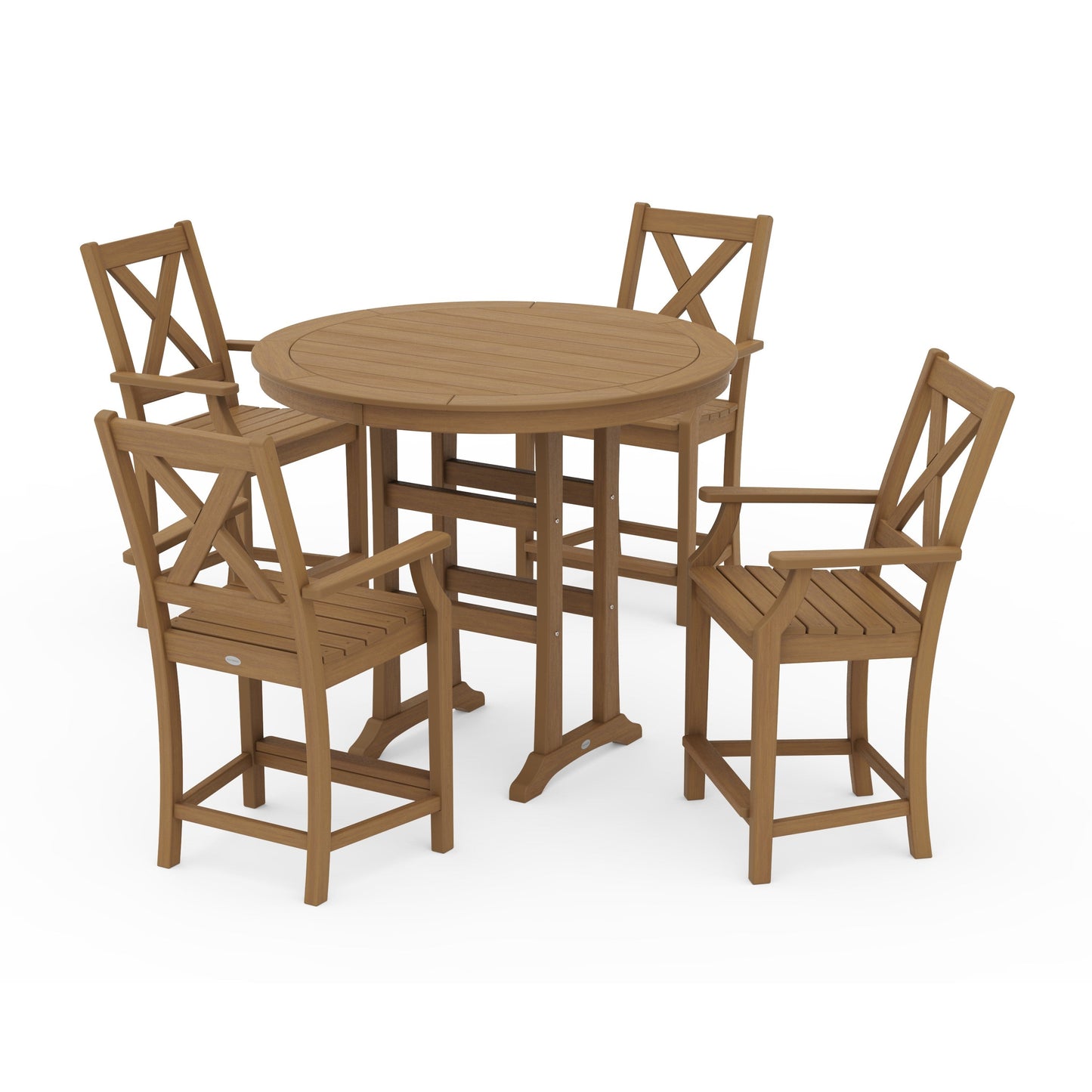 POLYWOOD Braxton 5-Piece Nautical Trestle Arm Chair Counter Set — Natural