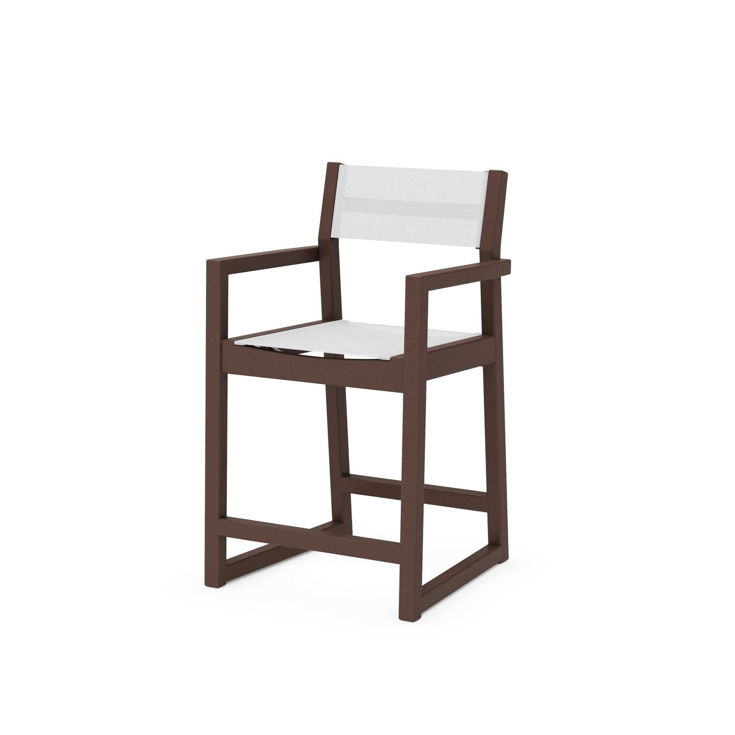 POLYWOOD EDGE Sling Counter Arm Chair — Mahogany / White Sling